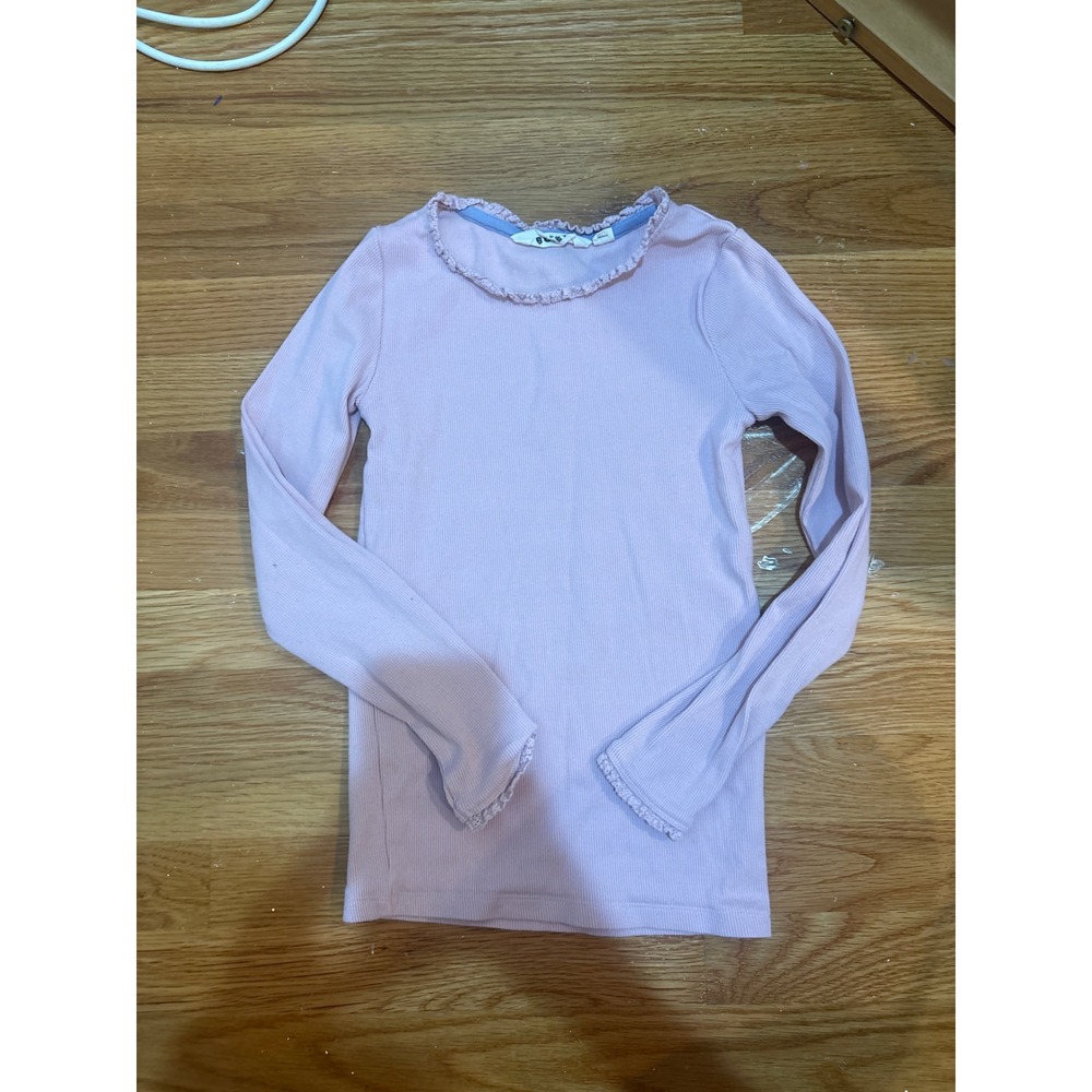 Mini Boden Girls Lilac Purple Ribbed Long Sleeve Lace Trim Top Size 9-10Y 140cm